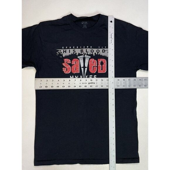 His Blood Saved My Life Graphic T-shirt Men Medium Black God Jesus Religion - Picture 5 of 5